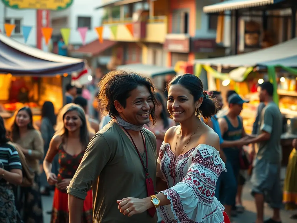 A lively scene from a FRJEP cultural event, featuring traditional music, dance, and local cuisine. The event is well-attended and reflects the rich cultural heritage of the rural community.